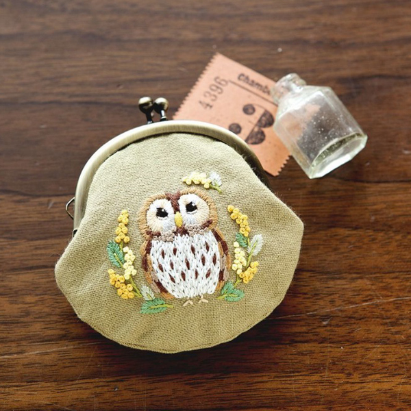 퀼트의시작은? 엔조이퀼트와 함께,[자수패키지] Chicchi의 동물 올빼미님과 미모사 동전지갑