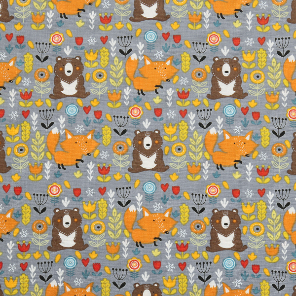 퀼트의시작은? 엔조이퀼트와 함께,[코튼프린트] 베어 앤 폭스 프린트원단 - 그레이