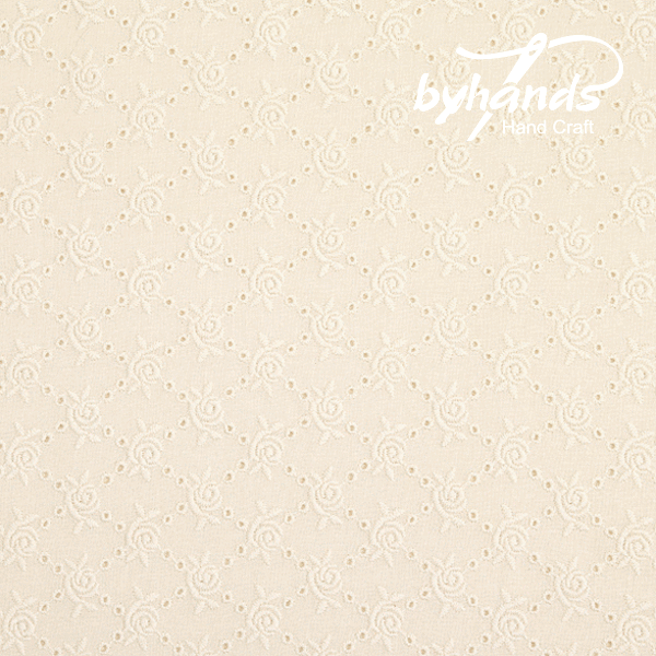 퀼트의시작은? 엔조이퀼트와 함께,[바이핸즈] 대폭 마름모 장미 아일렛 레이스원단 - 내추럴 (EYL-0003)