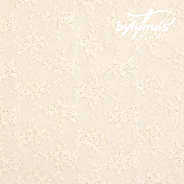[바이핸즈] 대폭 리본 꽃다발 아일렛 레이스원단 - 내추럴 (EYL-0010)
