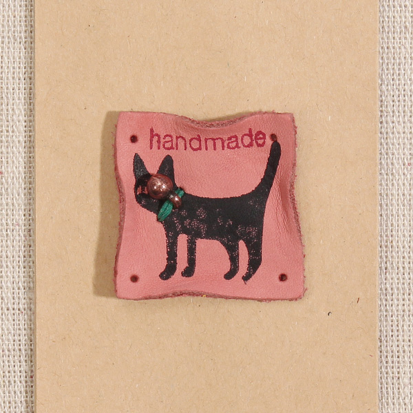 퀼트의시작은? 엔조이퀼트와 함께,[장식부자재] 고양이 천연 워싱 가죽라벨 - 핑크