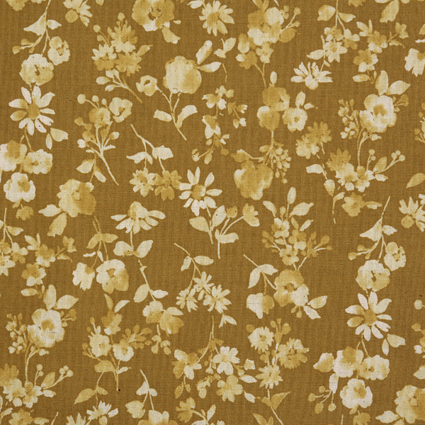 퀼트의시작은? 엔조이퀼트와 함께,[코카] 클로젯 톤 플라워 린넨 시팅 프린트원단 - 머스터드