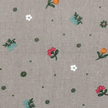 [국산린넨] 대폭 미니 정원 린넨 프린트원단 - 그레이 (1/2Yd)