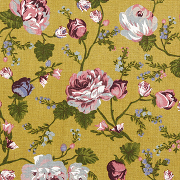 [국산린넨] 대폭 그레이스 로즈 린넨 프린트원단 - 머스타드 (1/2Yd)