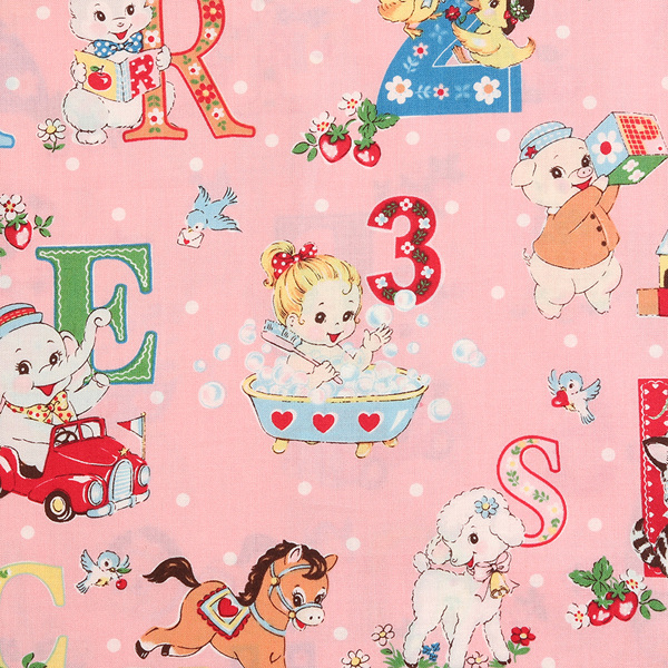 퀼트의시작은? 엔조이퀼트와 함께,[유와] 마츠야마 아츠코 해피 베이비 셔팅 프린트원단 - 핑크 (1/4yd) (D02)AT822366-A