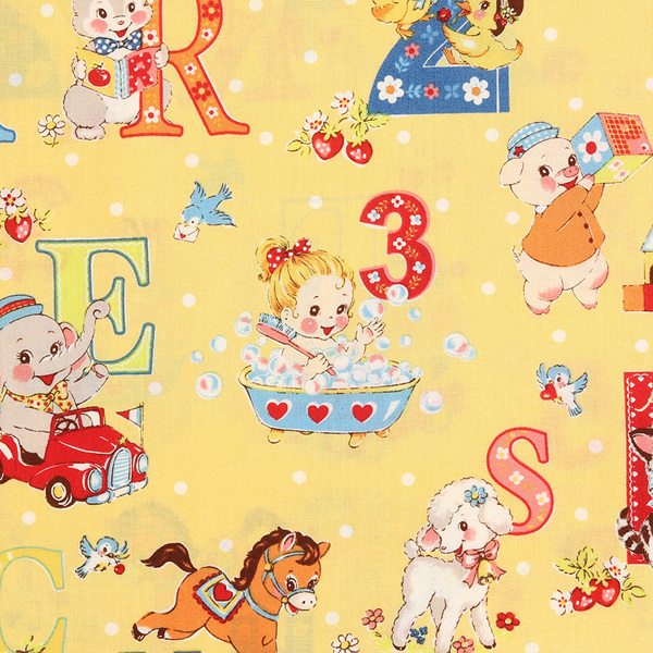 퀼트의시작은? 엔조이퀼트와 함께,[유와] 마츠야마 아츠코 해피 베이비 셔팅 프린트원단 - 옐로우 (1/4yd) (D02)AT822366-C