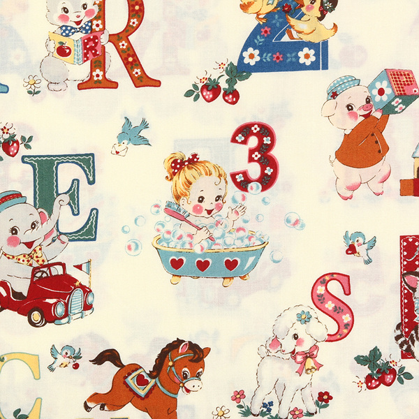 퀼트의시작은? 엔조이퀼트와 함께,[유와] 마츠야마 아츠코 해피 베이비 셔팅 프린트원단 - 아이보리 (1/4yd) (D02)AT822366-E