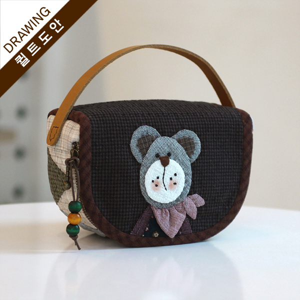 퀼트의시작은? 엔조이퀼트와 함께,[바이핸즈] 퀼트도안 - 피싱베어 미니가방 겸 파우치