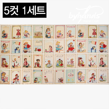 [바이핸즈] 대폭 DTP 빈티지 소잉 스토리 하프 린넨 프린트 커트지 140cm x 78cm 5컷 1SET - 내츄럴 (EYCD-01) (개)