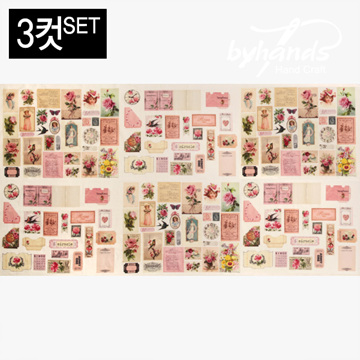 [바이핸즈] 대폭 DTP 빈티지 로즈 샵 하프 린넨 프린트 커트지 140cm x 78cm 3컷 1SET (개)