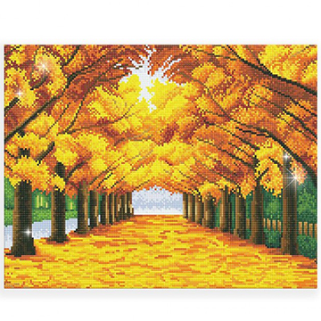 [생활용품2] DIY 비즈 보석십자수 인테리어 풍경 액자 가을 황금빛 산책길 그림 - 50x40cm (개)