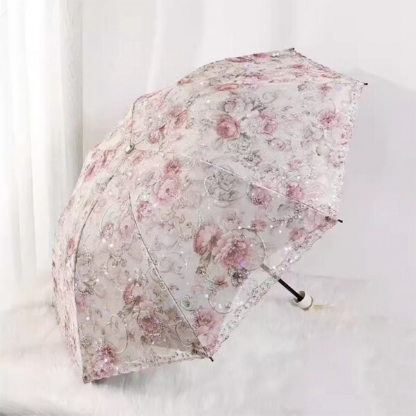 퀼트의시작은? 엔조이퀼트와 함께,[생활용품2] 꽃무늬 로즈 자수 양산 3단 포켓 양우산 UV 자외선 차단