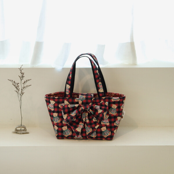 퀼트의시작은? 엔조이퀼트와 함께,[바이핸즈] 퀼트패키지 가방 - 리본 베어체크 토트백