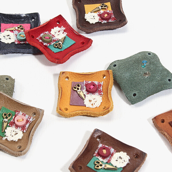 퀼트의시작은? 엔조이퀼트와 함께,[장식부자재] 핸드메이드 정사각 꼴라쥬 소잉 가죽라벨 ※