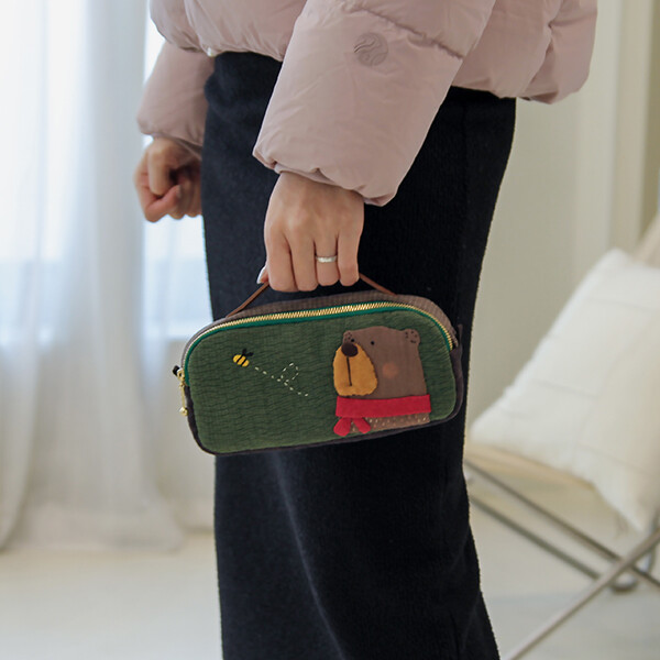 퀼트의시작은? 엔조이퀼트와 함께,[바이핸즈] 퀼트패키지 소품 - 누빔 베어 핸들 파우치