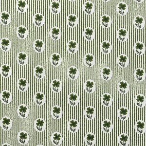 [코튼프린트] 대폭 네잎클로버 스트라이프 프린트원단 - 그린 (1/2Yd)